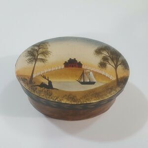 Decoupage Sailboat Landscape House Small Oval Trinket Box